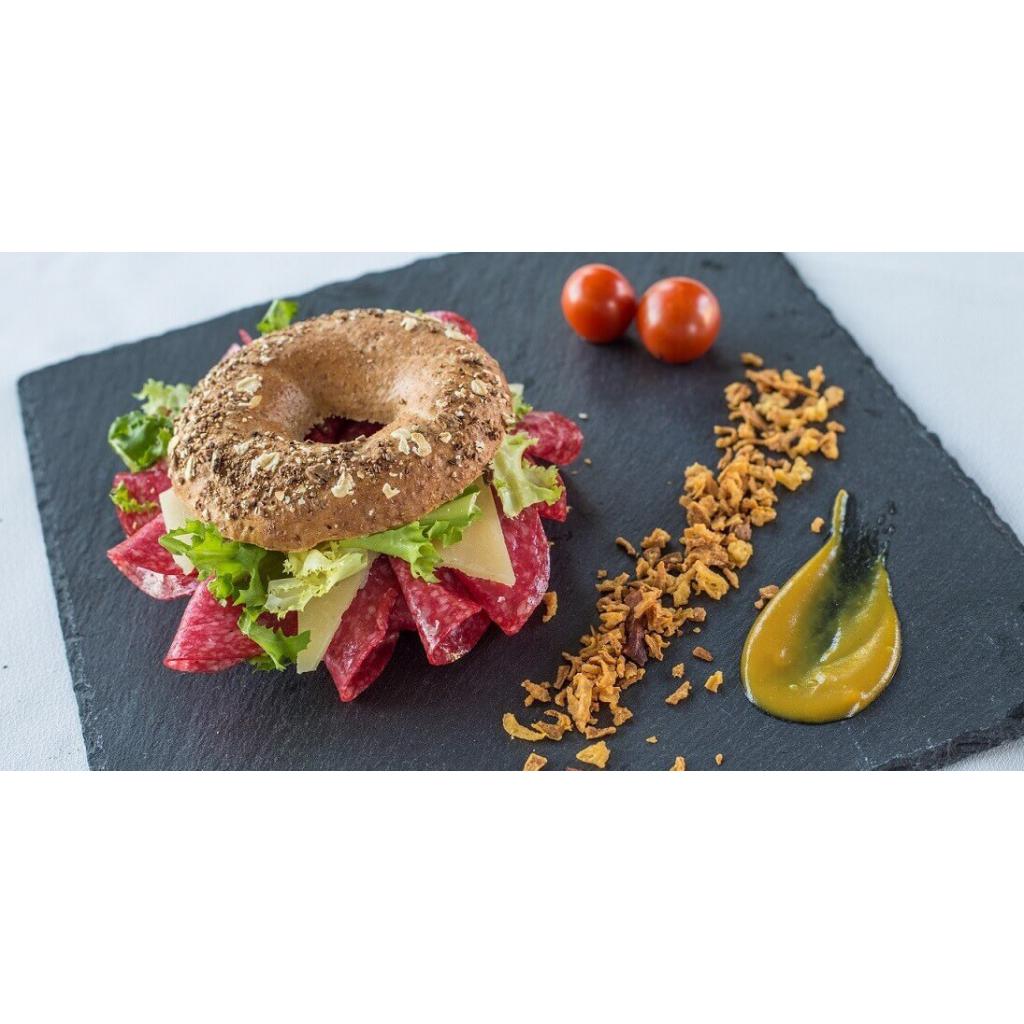 TURKEY SALAMI BAGELS WITH CHEESE AND LETTUCE